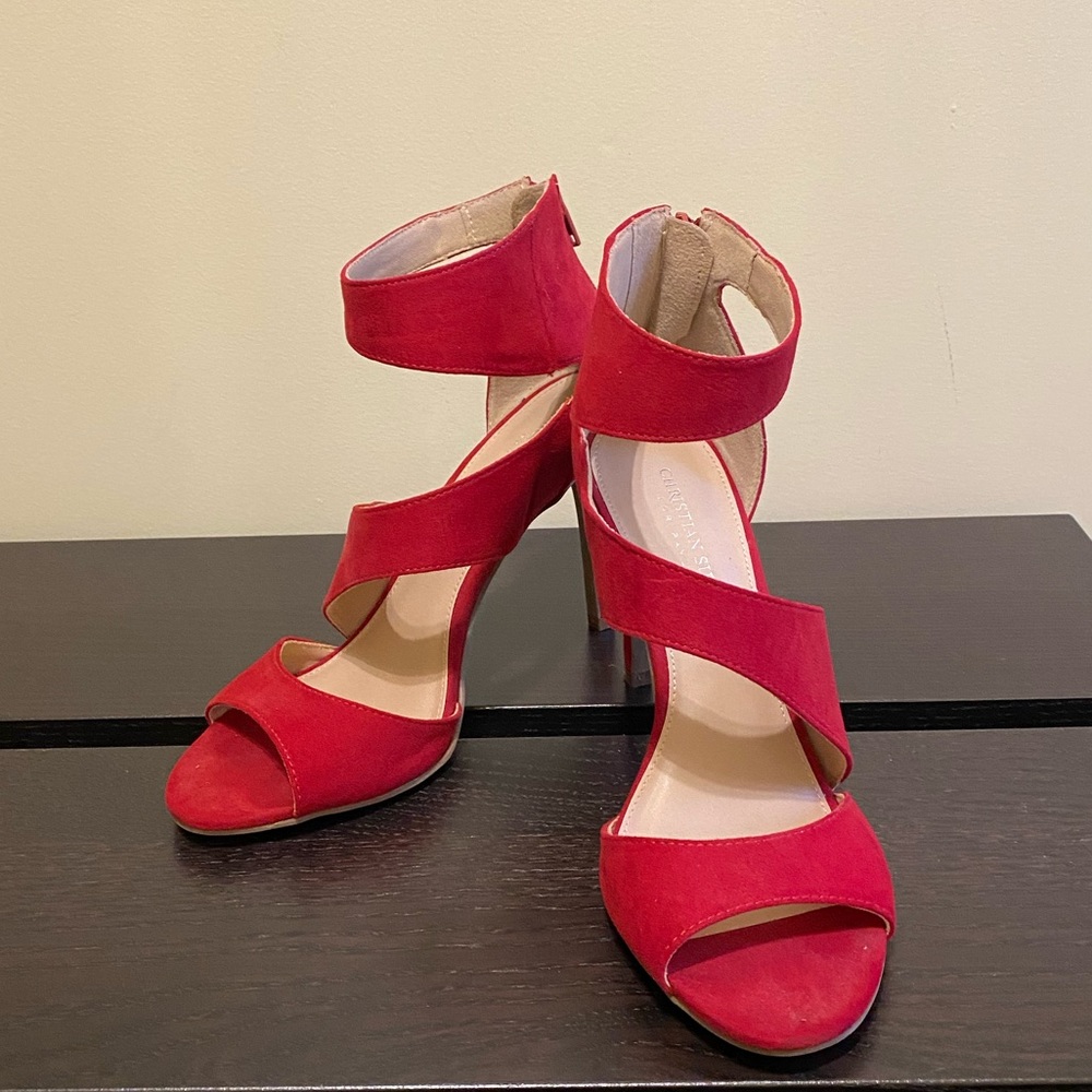 NEW Never Worn! Vegan Suede Strappy Red High Heel Pumps Prom Size 8.5